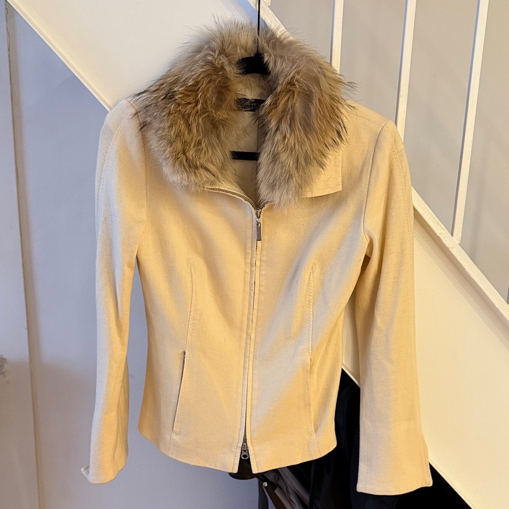 90s Vintage Cream Fur Collar Jacket